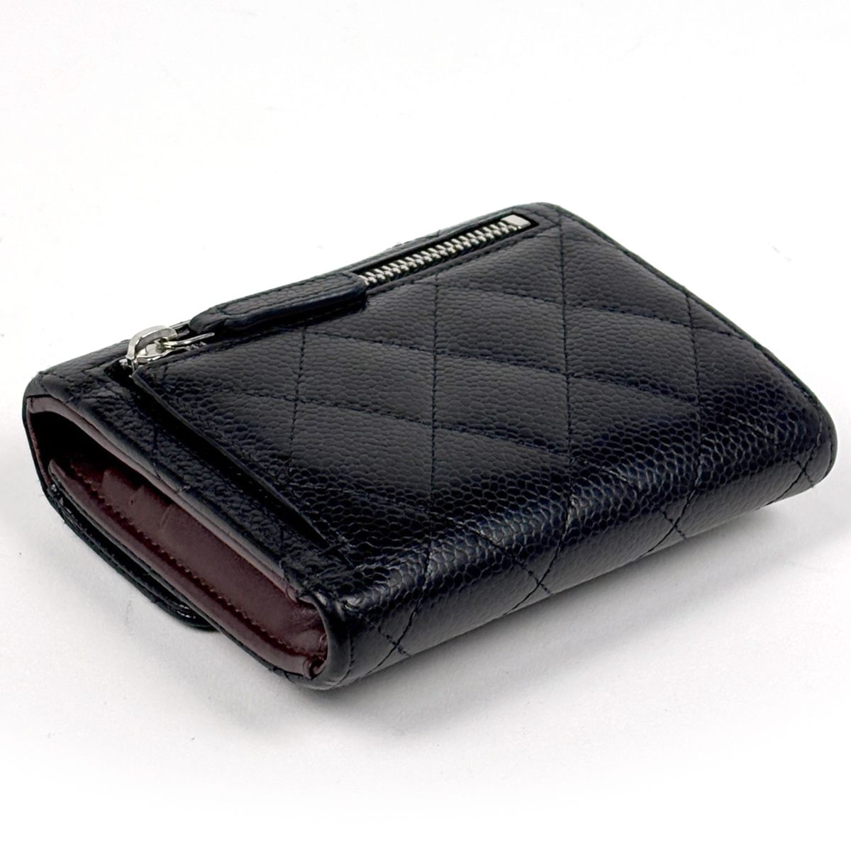 Chanel CC Logo Trifold Wallet Quilted Caviar Leather Black — view 2