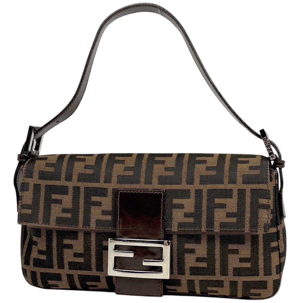 Fendi Zucca Pattern Mamma Baguette Shoulder Bag Canvas Brown
