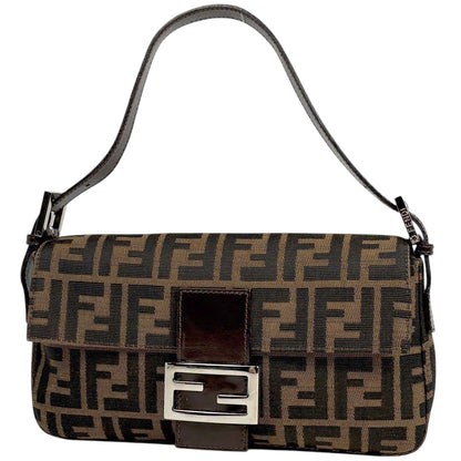 Fendi Zucca Pattern Mamma Baguette Shoulder Bag Canvas Brown