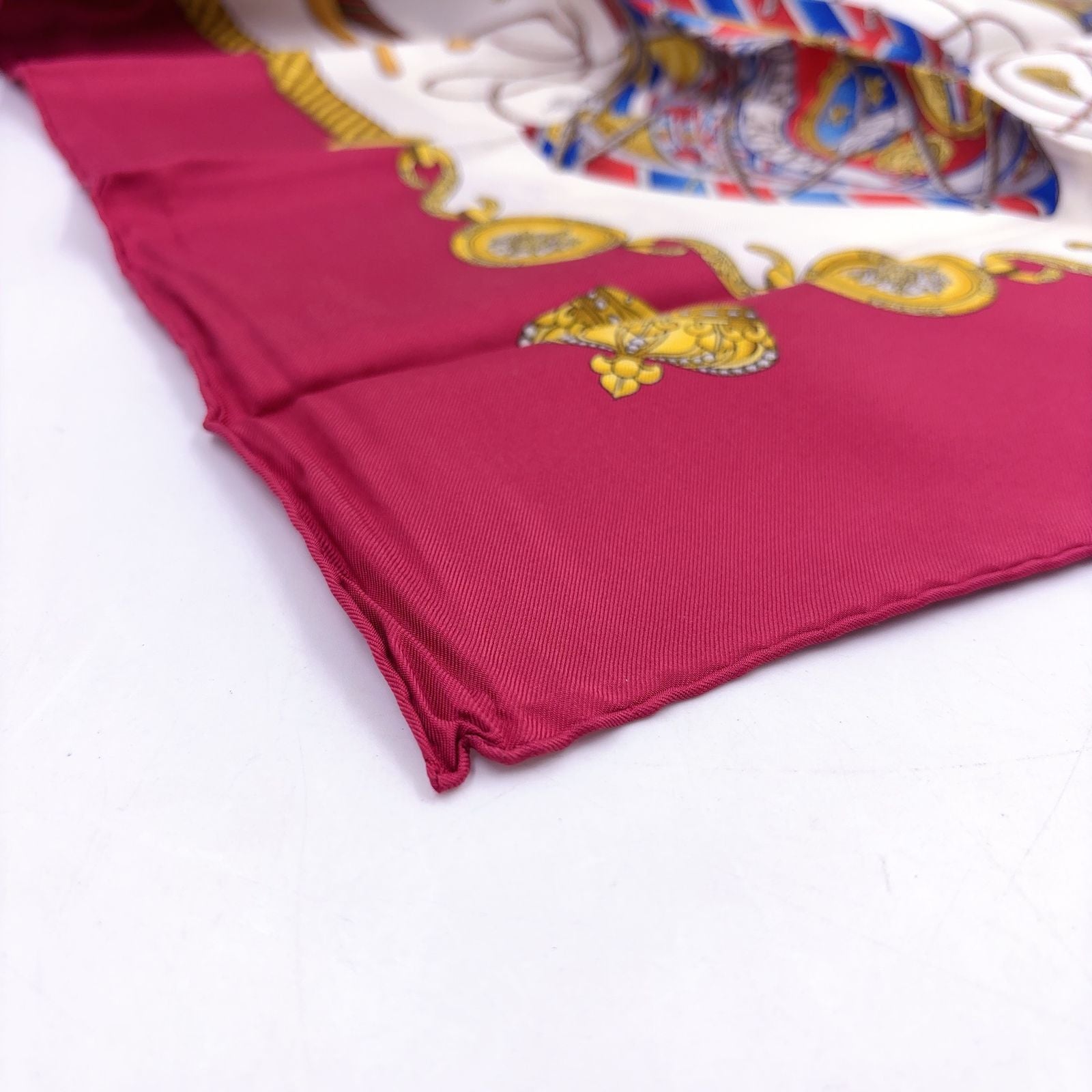 Hermes Re Tambour Carre 90 Silk White Multicolor Red Scarf — view 6