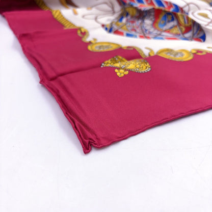 Hermes Re Tambour Carre 90 Silk White Multicolor Red Scarf — view 6