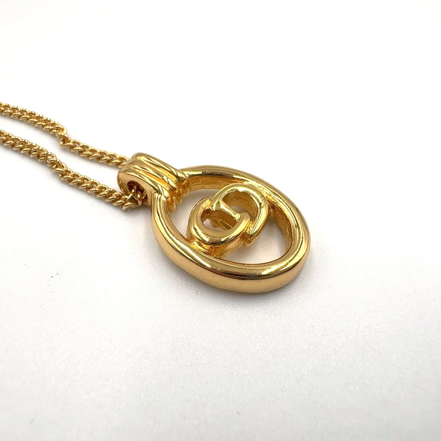 Dior CD Logo Oval Frame Gold Plated Necklace — view 9