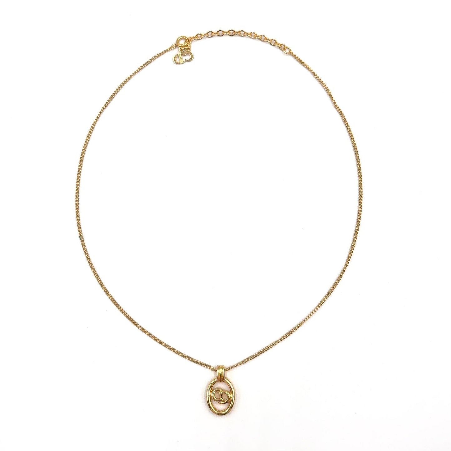 Dior CD Logo Oval Frame Gold Plated Necklace — view 3