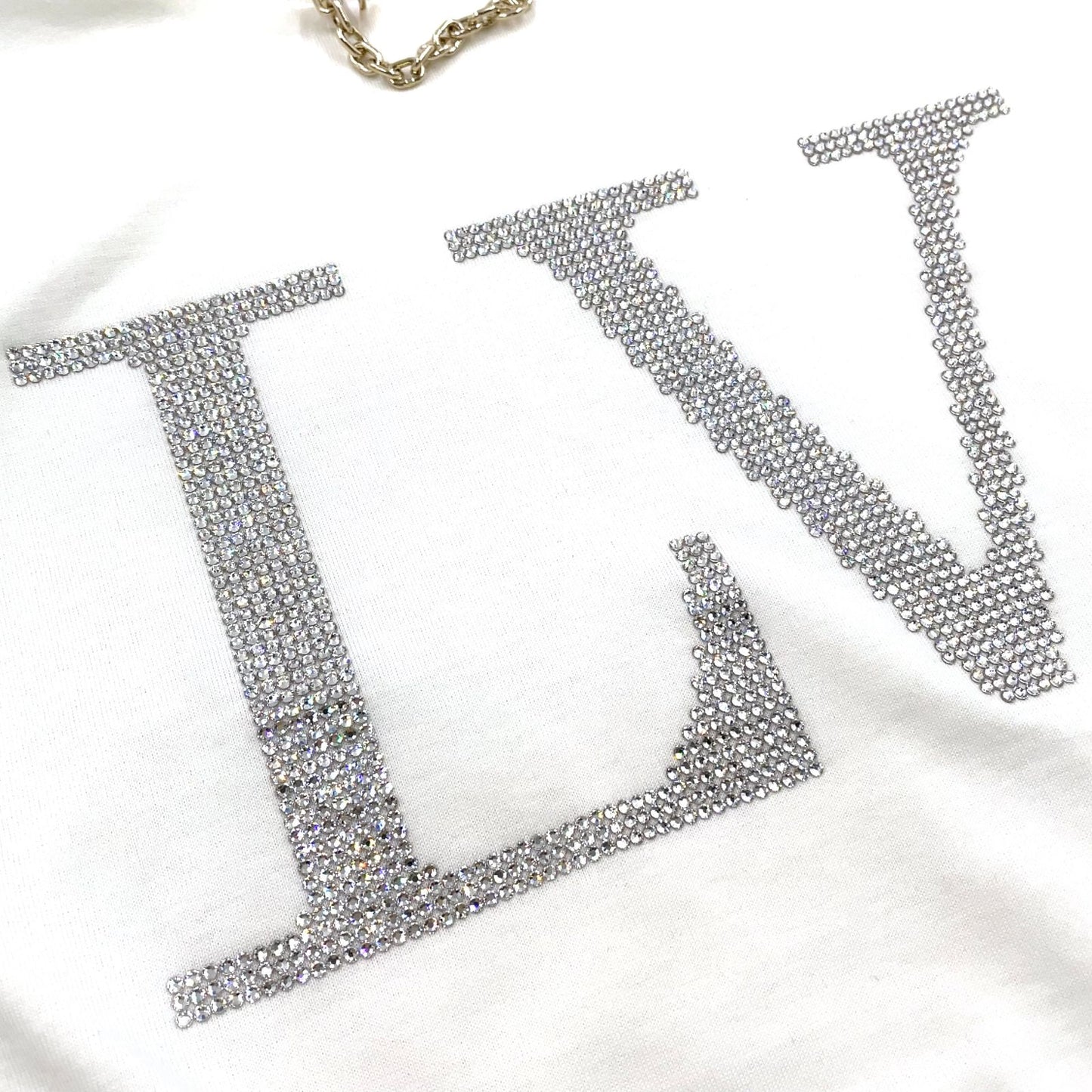 Louis Vuitton Rhinestone Signature Cotton White T-Shirt Gold — view 4