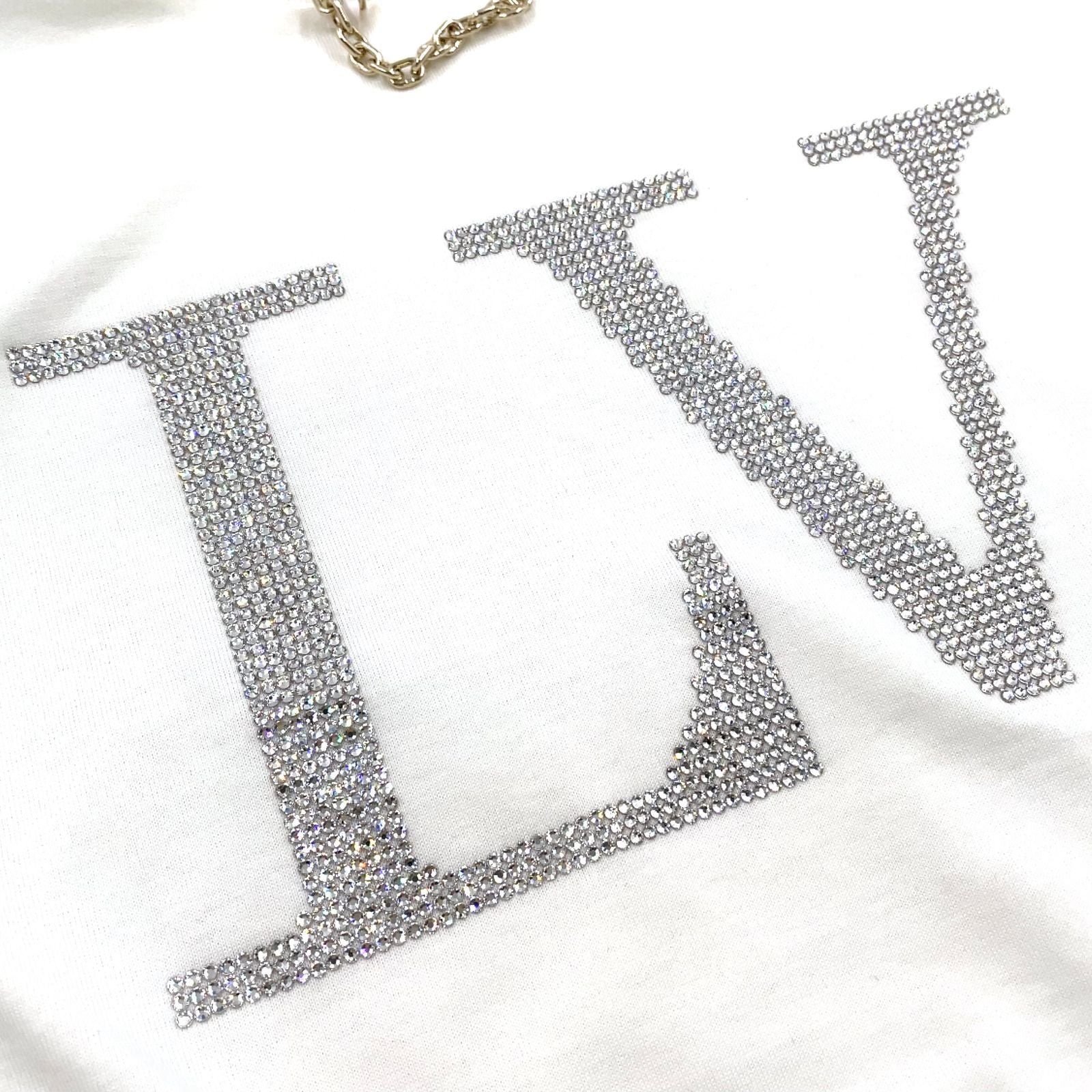 Louis Vuitton Rhinestone Signature Cotton White T-Shirt Gold — view 4