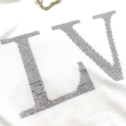 Louis Vuitton Rhinestone Signature Cotton White T-Shirt Gold — view 4