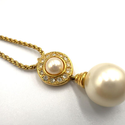 Dior Double Strand Drop Rhinestone Faux Pearl Gold Necklace — view 9