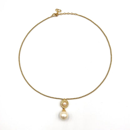Dior Double Strand Drop Rhinestone Faux Pearl Gold Necklace — view 3