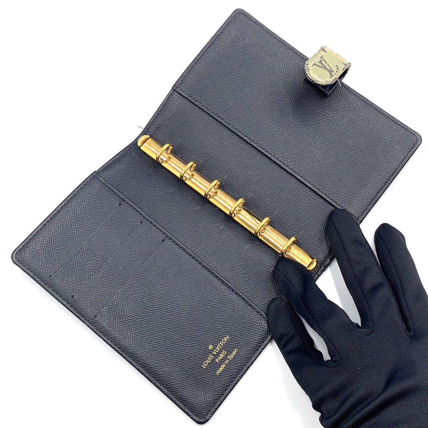 Louis Vuitton Monogram Mini Agenda PM Leather Canvas Navy Notebook Cover Gold — view 3