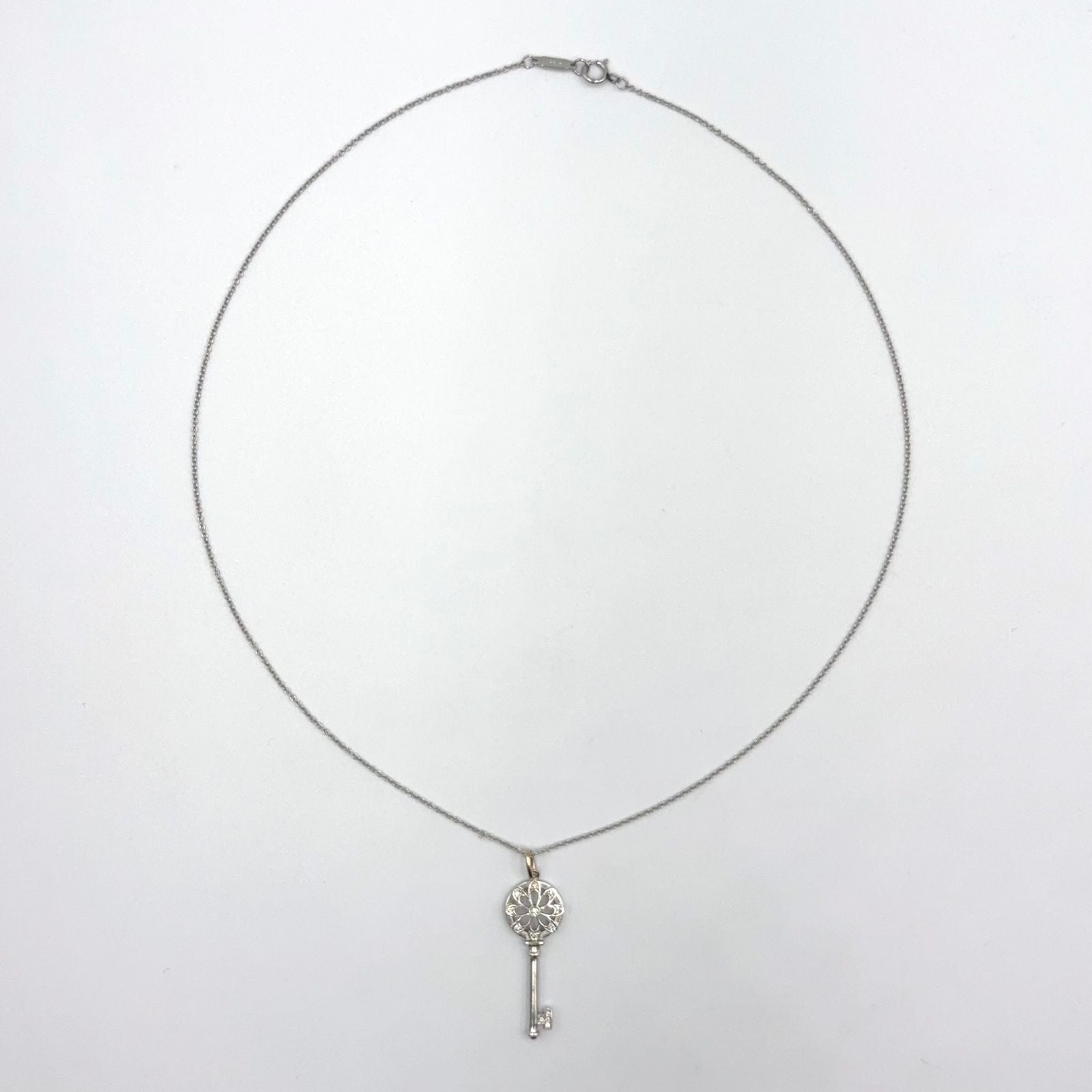 Tiffany & Co Floral Key Diamond Charm Platinum White Gold Necklace — view 3