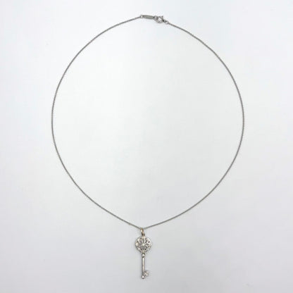 Tiffany & Co Floral Key Diamond Charm Platinum White Gold Necklace — view 3