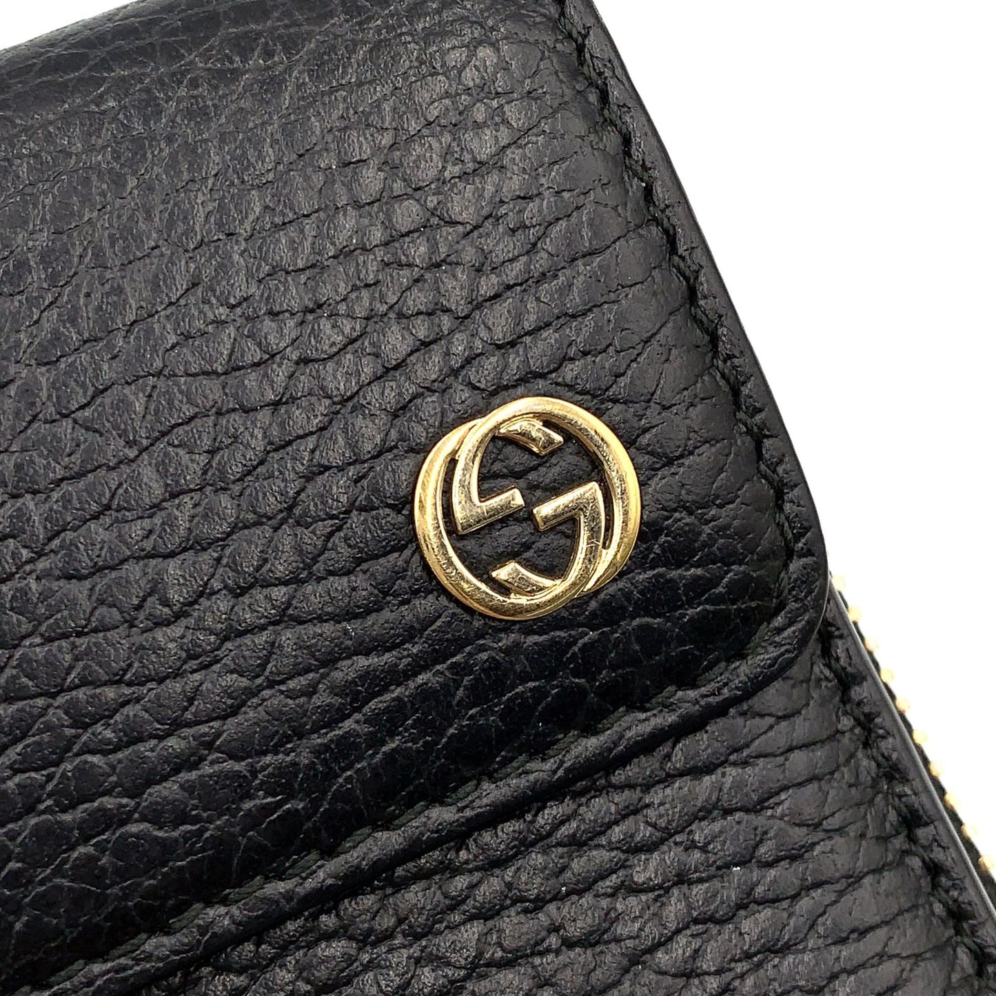 Gucci Interlocking Trifold Leather Black Wallet Gold — view 7