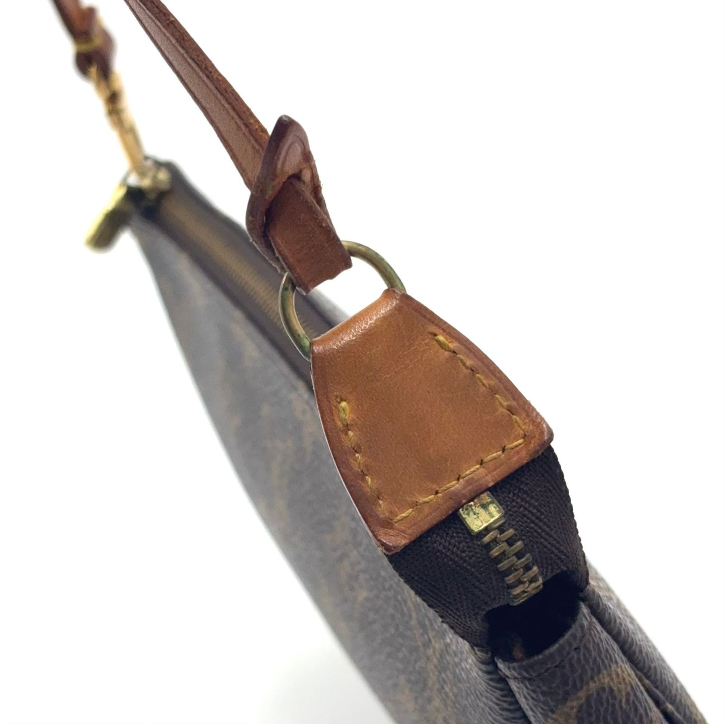 Louis Vuitton Pochette Monogram Leather Brown Handbag Gold — view 9