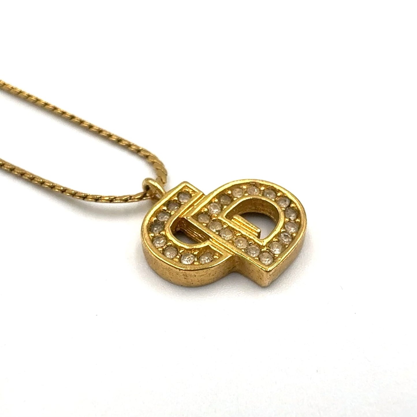 Dior CD Logo Rhinestone Gold Necklace — view 9