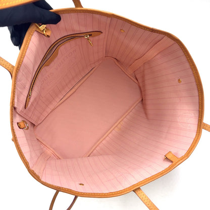 Louis Vuitton Neverfull Damier Azur Rose Velours Initial Leather White Light — view 3