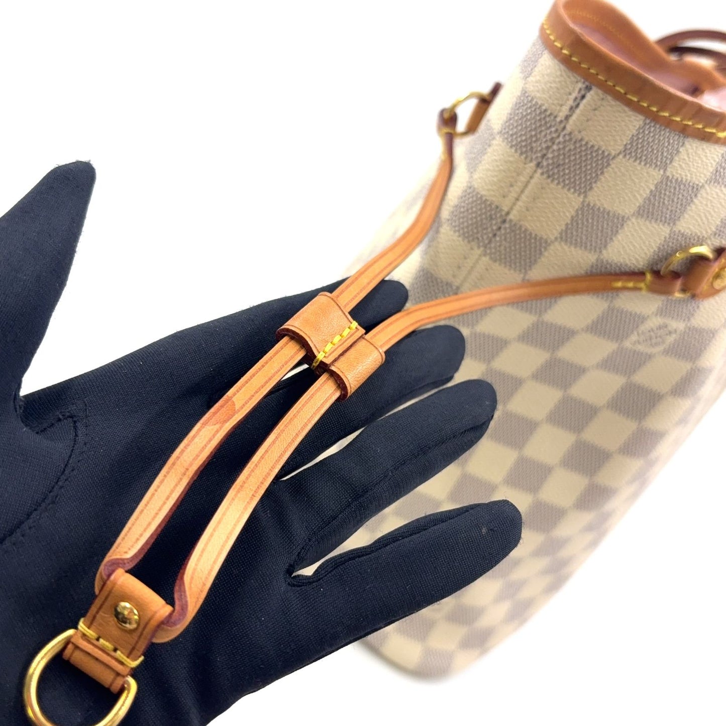 Louis Vuitton Neverfull Damier Azur Rose Velours Initial Leather White Light — view 8