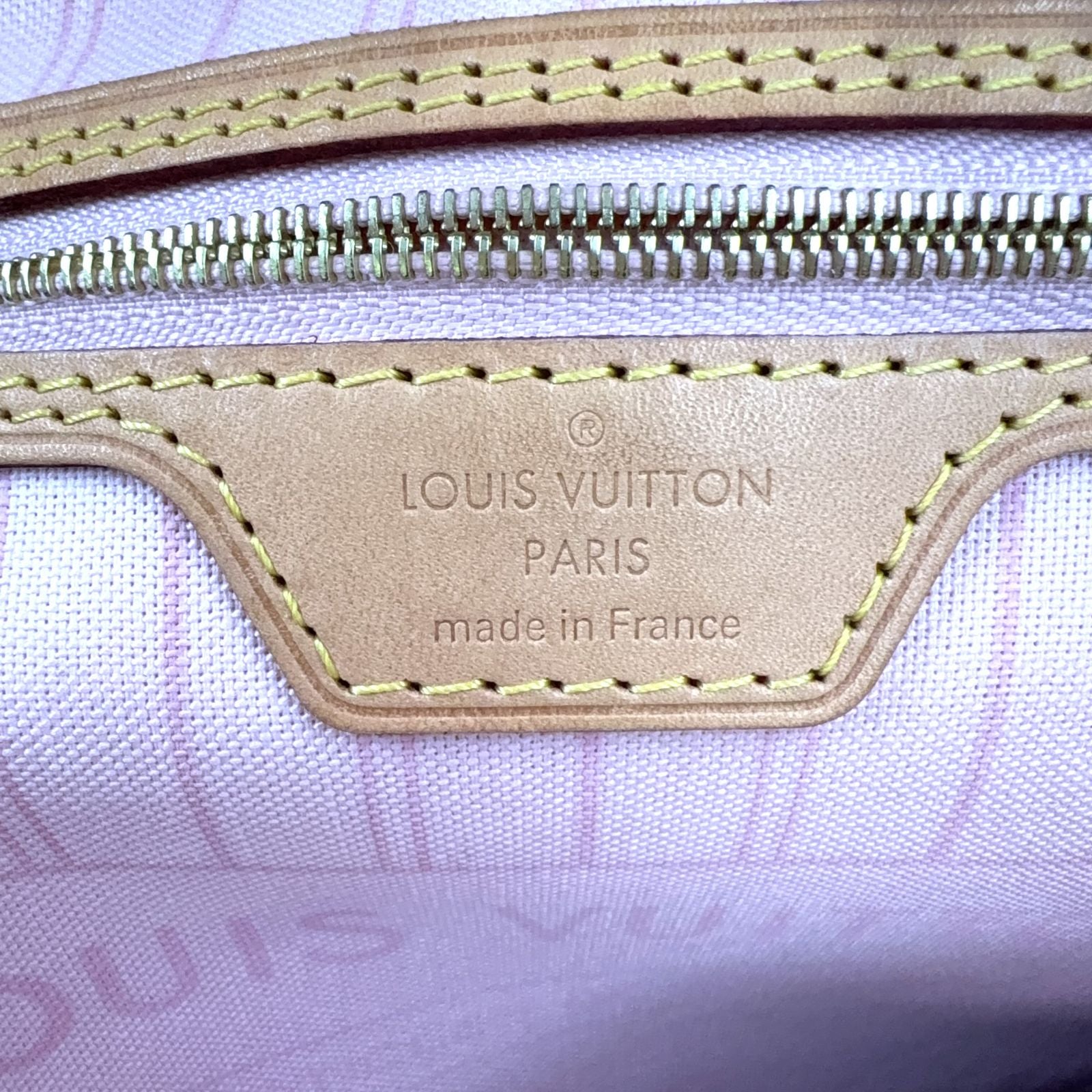 Louis Vuitton Neverfull Damier Azur Rose Velours Initial Leather White Light — view 4