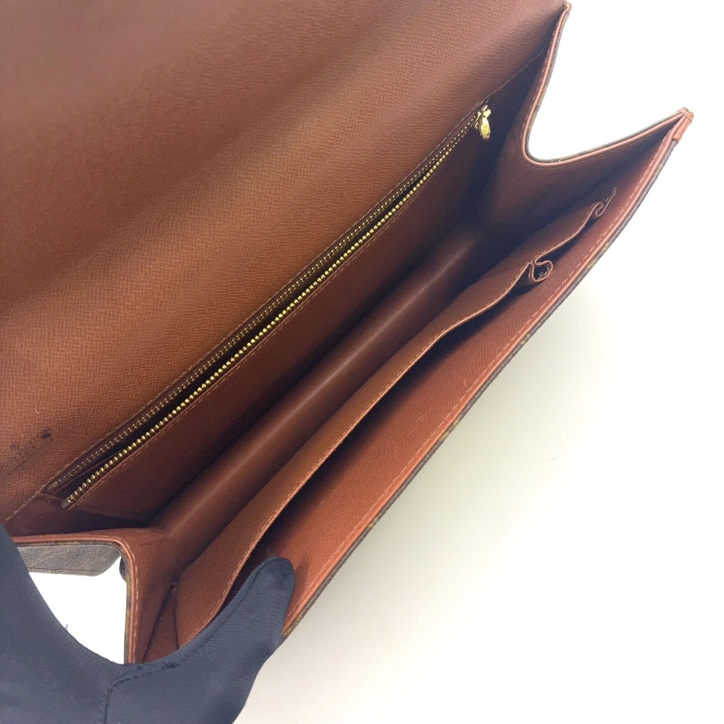 Louis Vuitton Pochette Dam GM Monogram Leather Brown Clutch Gold — view 3