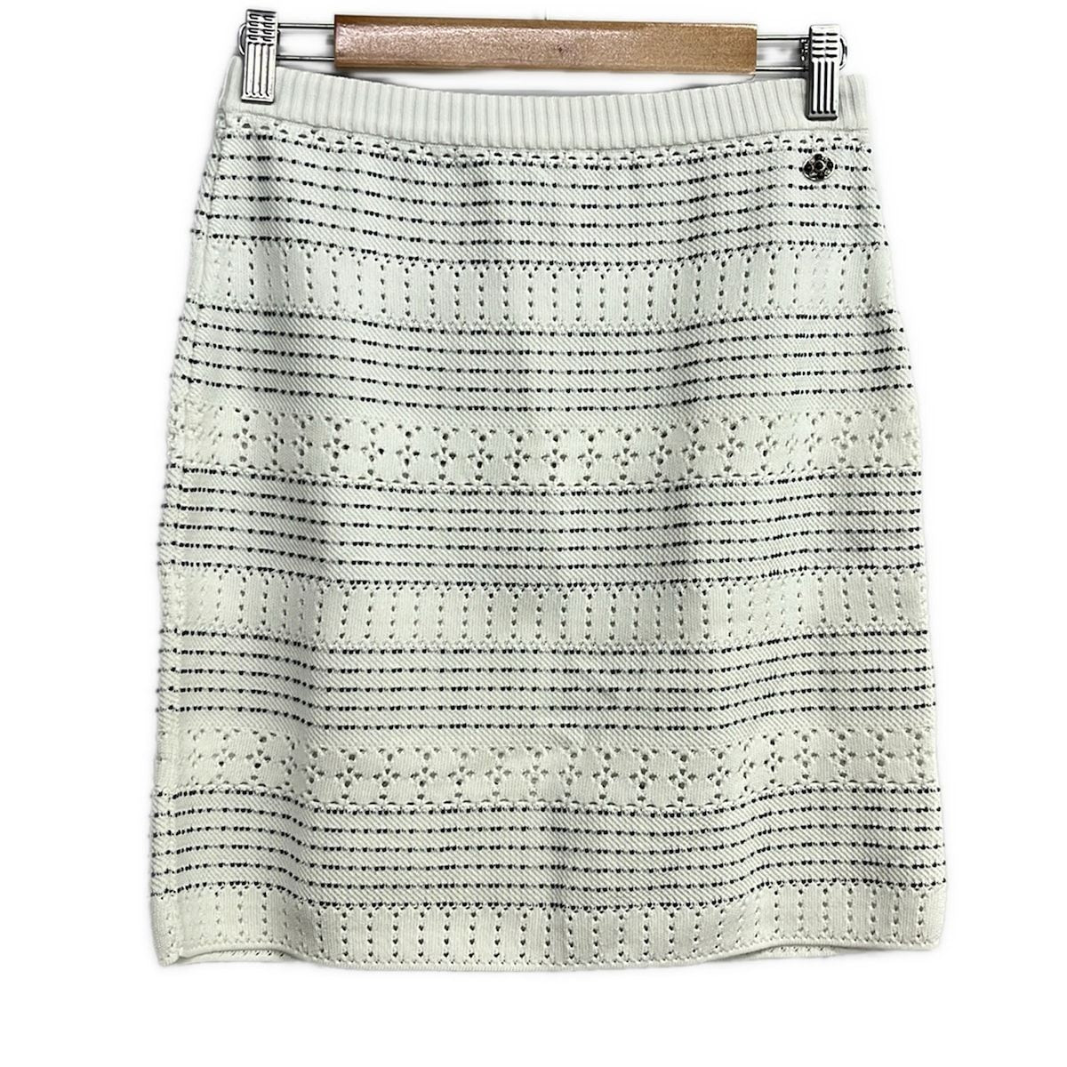 Chanel Mini Skirt 38 M White Black Waist Togo M Border
