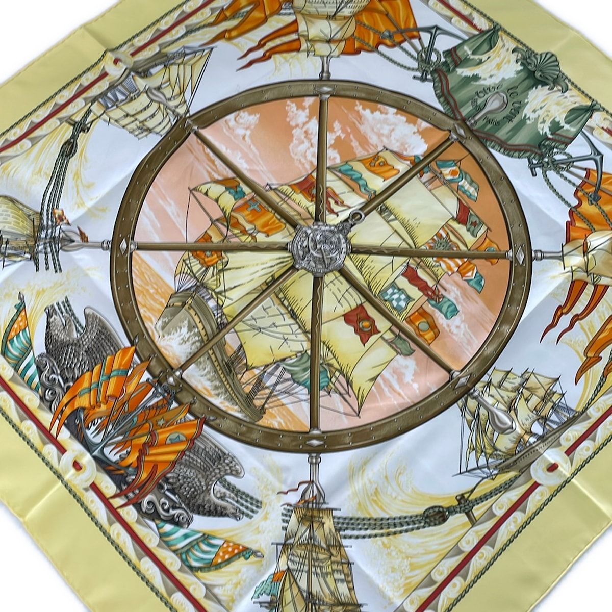 Hermes Scarf Carre 90 White Yellow Multi Vive le Vent