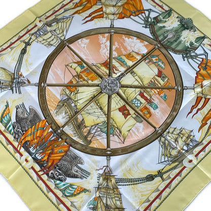 Hermes Scarf Carre 90 White Yellow Multi Vive le Vent