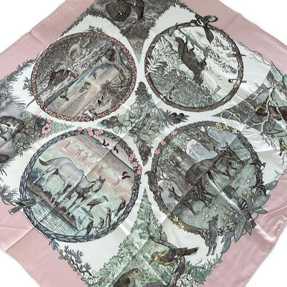 Hermes Scarf Carre 90 Ivory Pink Multi les Quatre Saisons
