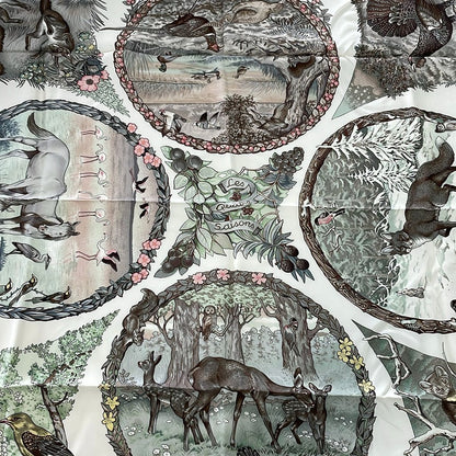 Hermes Scarf Carre 90 Ivory Pink Multi les Quatre Saisons — view 4