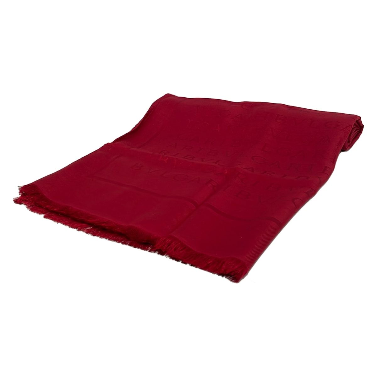 Bvlgari Shawl Bordeaux Fringe Logo Glam Wool Silk Scarf