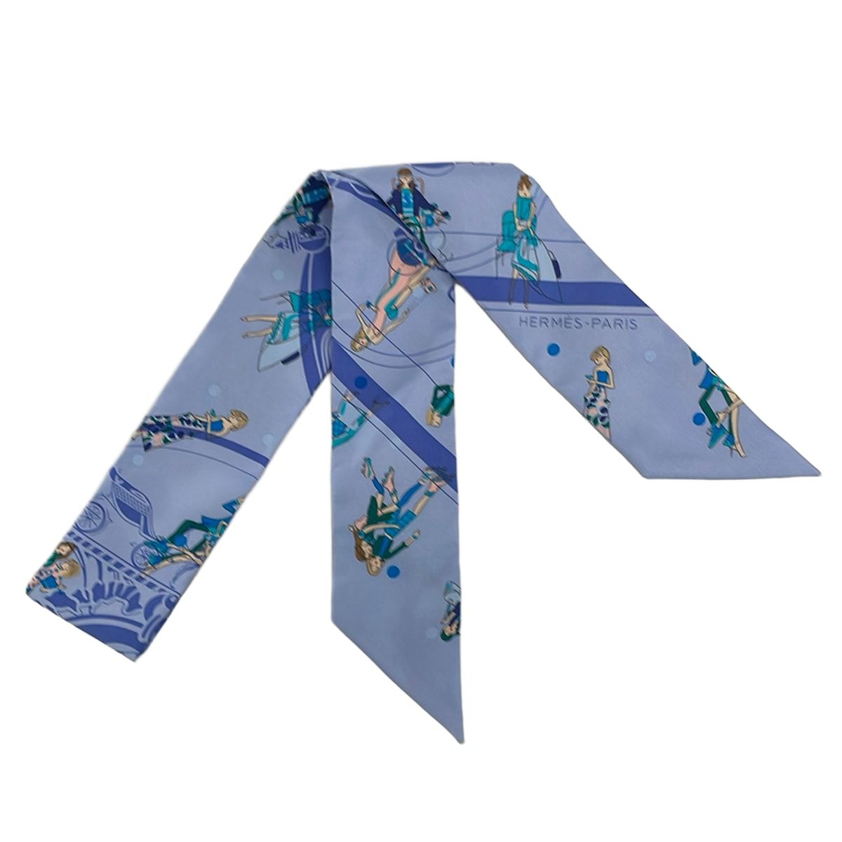 Hermes Scarf Twill Light Blue Multi Ribbon Ex Libris les Parisiennes
