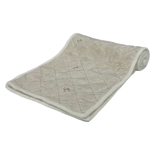 Chanel Scarf Ivory Gold Fur CC Logo Quilted Wool Cashmere Angora