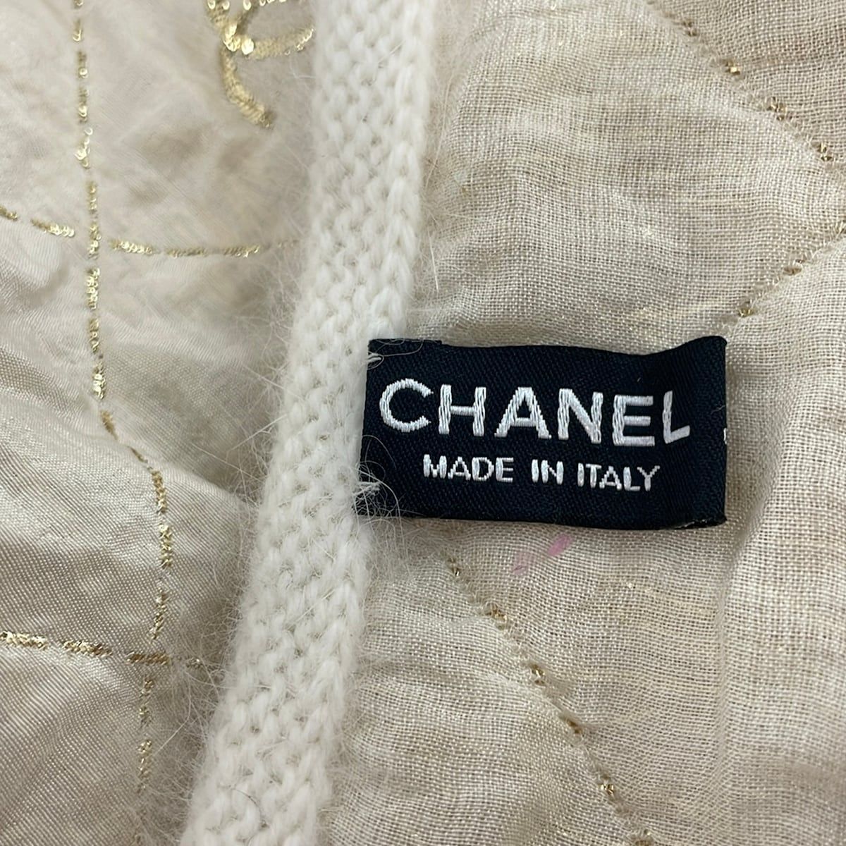 Chanel Scarf Ivory Gold Fur CC Logo Quilted Wool Cashmere Angora — view 2