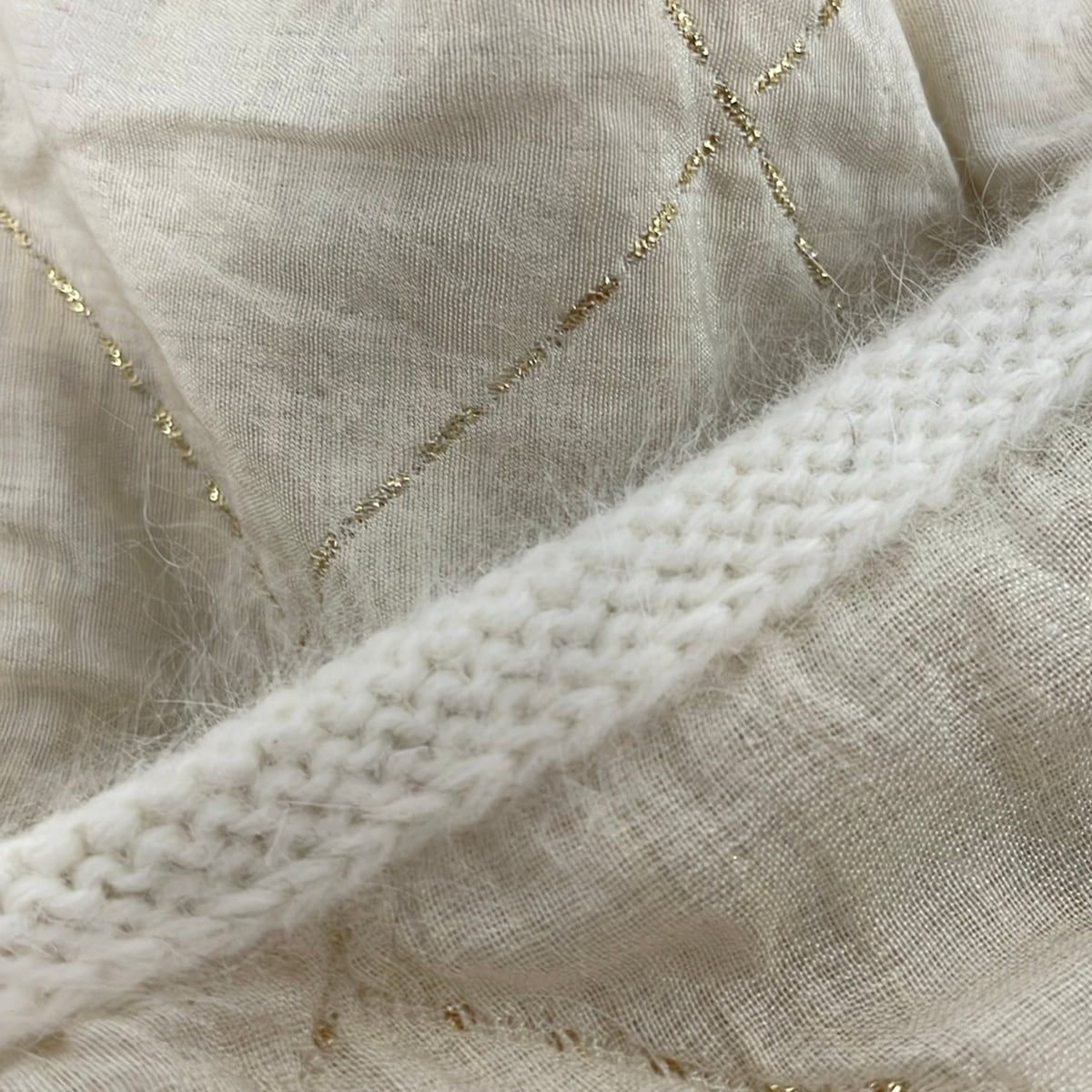 Chanel Scarf Ivory Gold Fur CC Logo Quilted Wool Cashmere Angora — view 4
