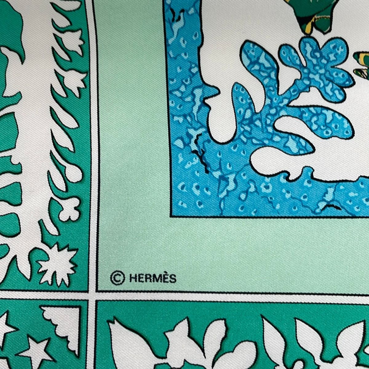 Hermes Scarf Carre 90 White Light Green Multi Early America — view 2