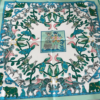 Hermes Scarf Carre 90 White Light Green Multi Early America — view 4