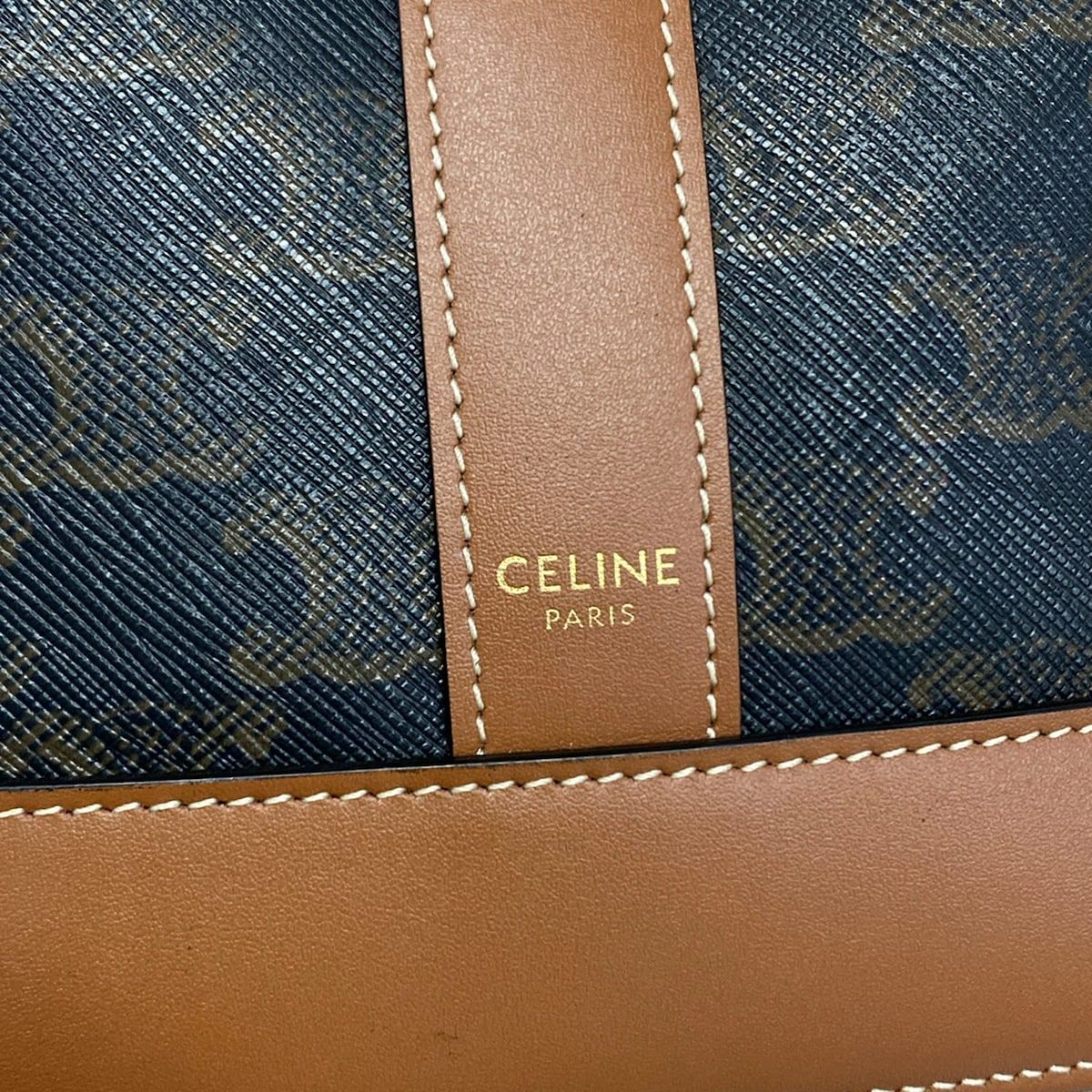 Celine Shoulder Bag Triomphe Canvas Small Bucket Black Brown Leather — view 8