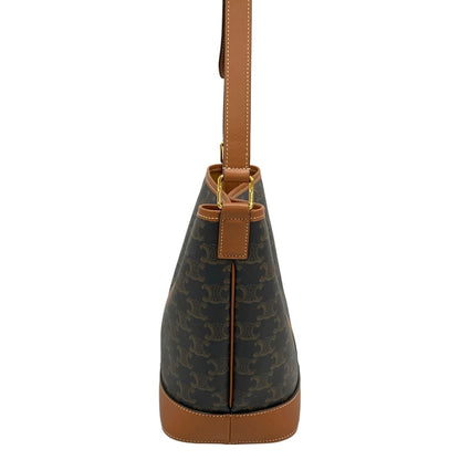 Celine Shoulder Bag Triomphe Canvas Small Bucket Black Brown Leather — view 4