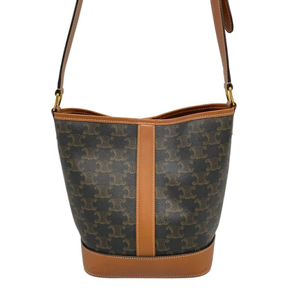 Celine Shoulder Bag Triomphe Canvas Small Bucket Black Brown Leather — view 3