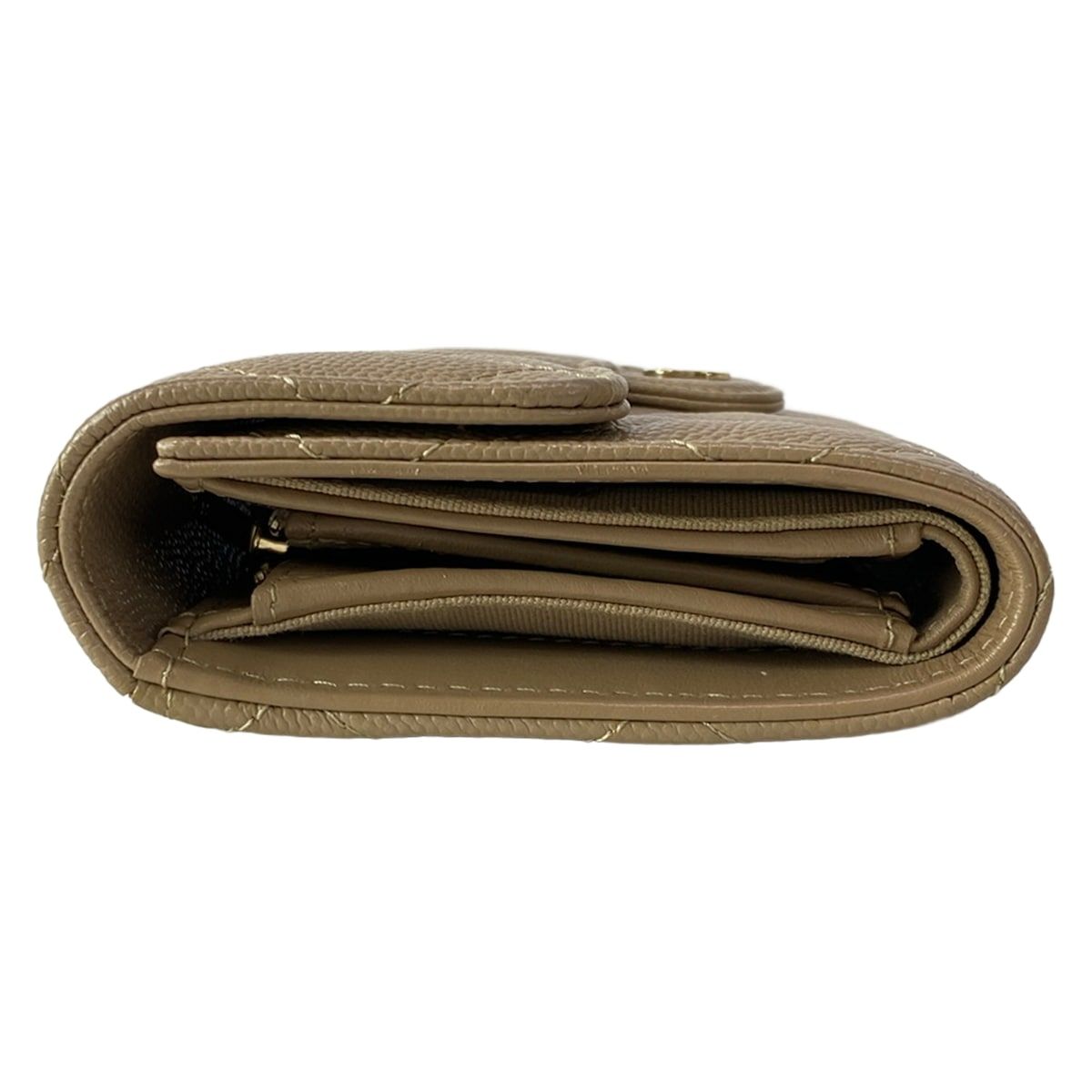 Chanel Trifold Wallet Quilted Beige Gold CC Logo — view 8