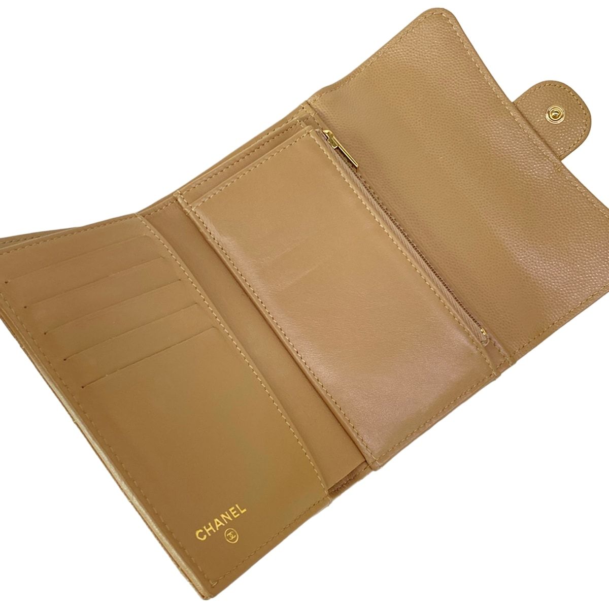 Chanel Trifold Wallet Quilted Beige Gold CC Logo — view 3