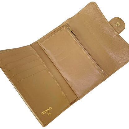 Chanel Trifold Wallet Quilted Beige Gold CC Logo — view 3