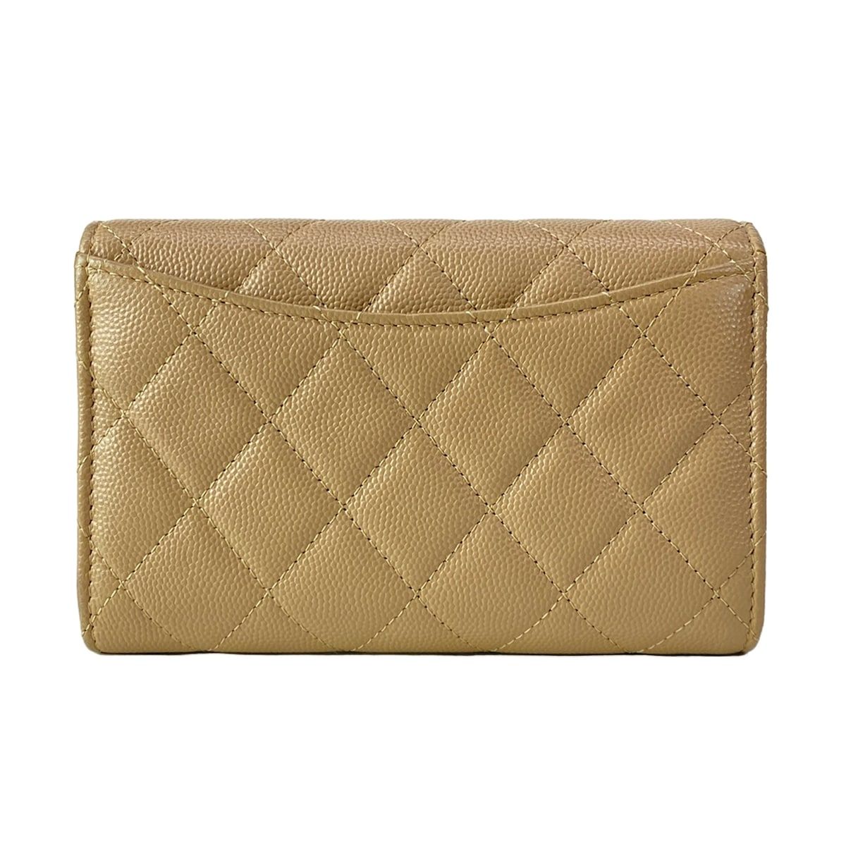 Chanel Trifold Wallet Quilted Beige Gold CC Logo — view 2
