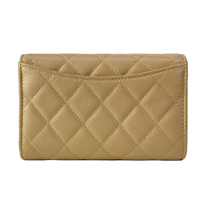 Chanel Trifold Wallet Quilted Beige Gold CC Logo — view 2