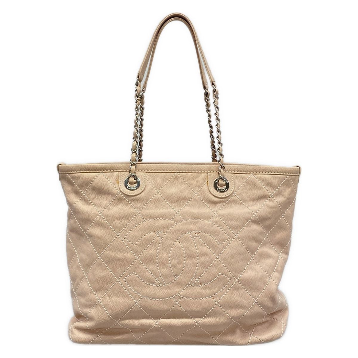 Chanel Shoulder Bag Wild Stitch Beige Chain Silver