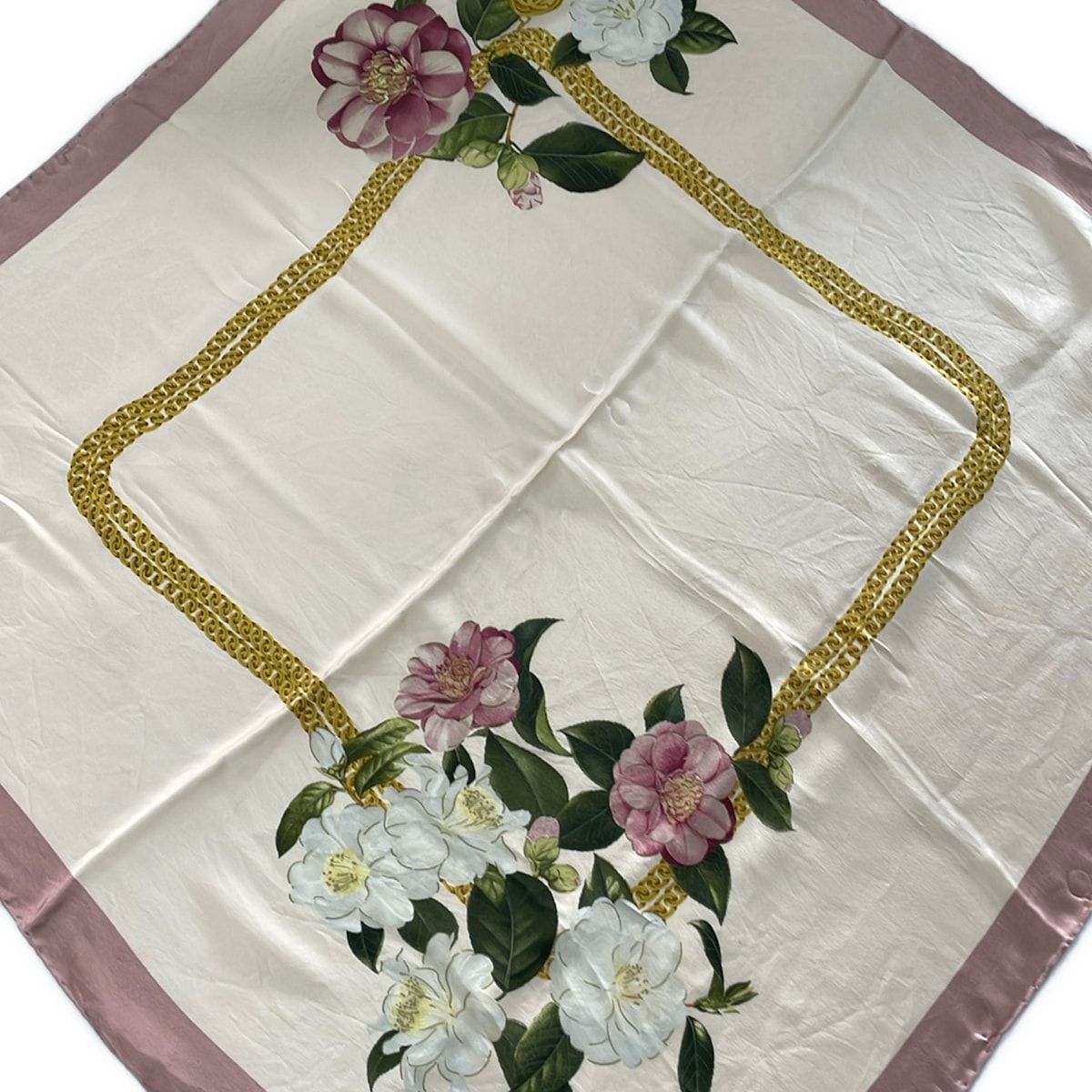 Chanel Scarf Pink Beige Multi Camellia
