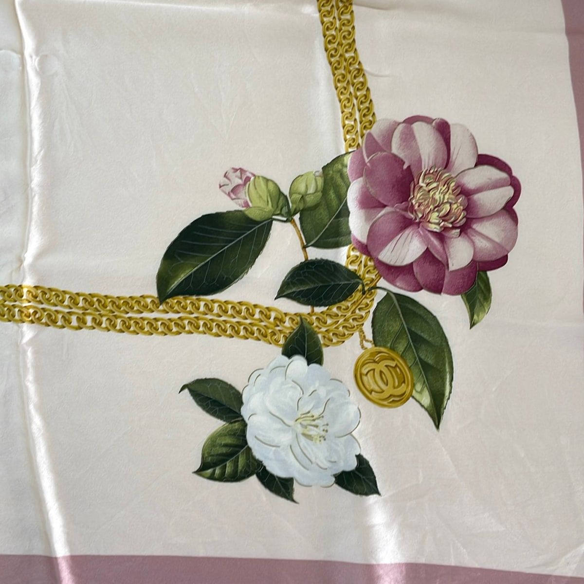 Chanel Scarf Pink Beige Multi Camellia — view 5