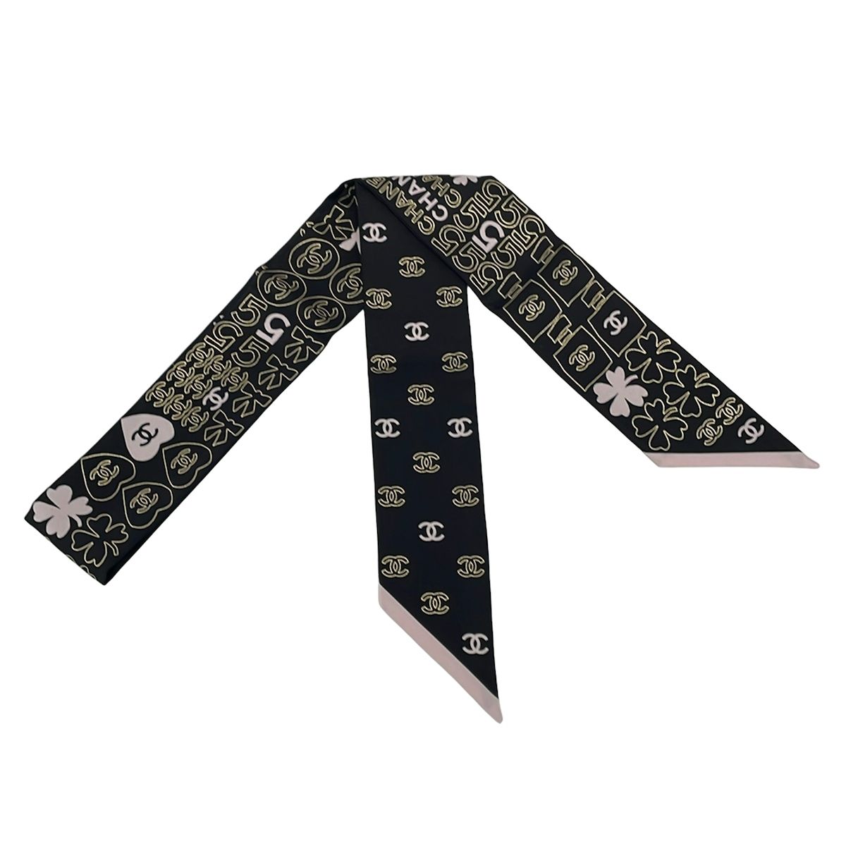 Chanel Scarf Black Gold Pink Ribbon