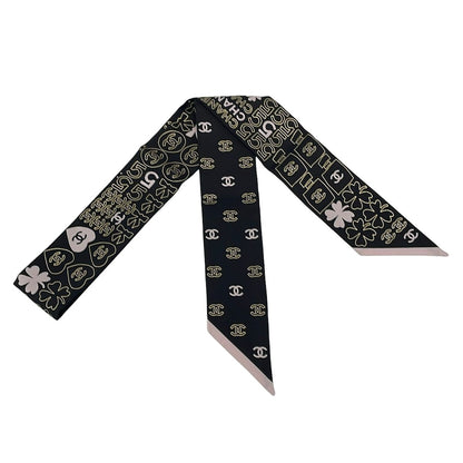 Chanel Scarf Black Gold Pink Ribbon
