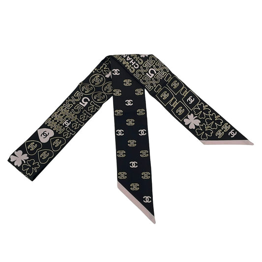 Chanel Scarf Black Gold Pink Ribbon