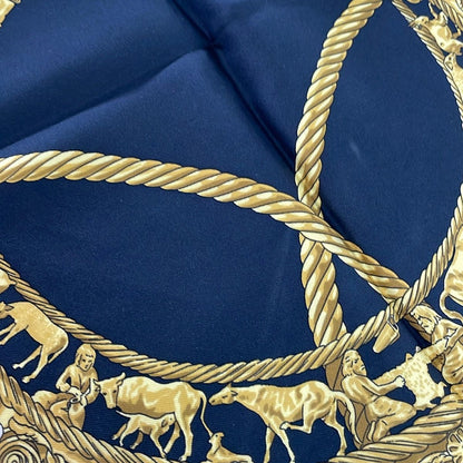 Hermes Scarf Carre 90 Black Yellow Multi les Cavaliers D'or — view 6