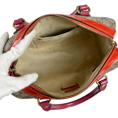 Gucci GG Supreme Canvas 2-Way Small Boston Bag Ebony Hibiscus Red New Rosette — view 5